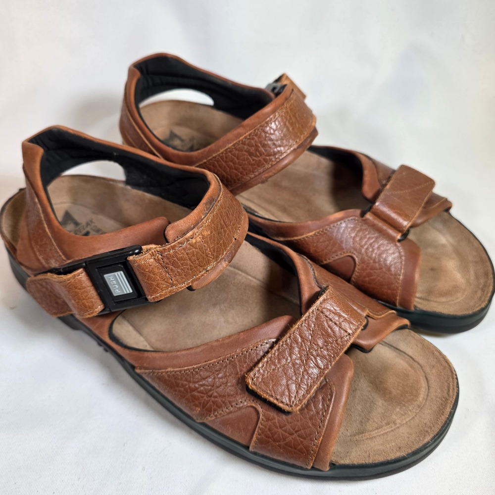 MEPHISTO Shark Fit Sandals EU46 US 13 Brown Leather Buckle Strap Cork Footbed